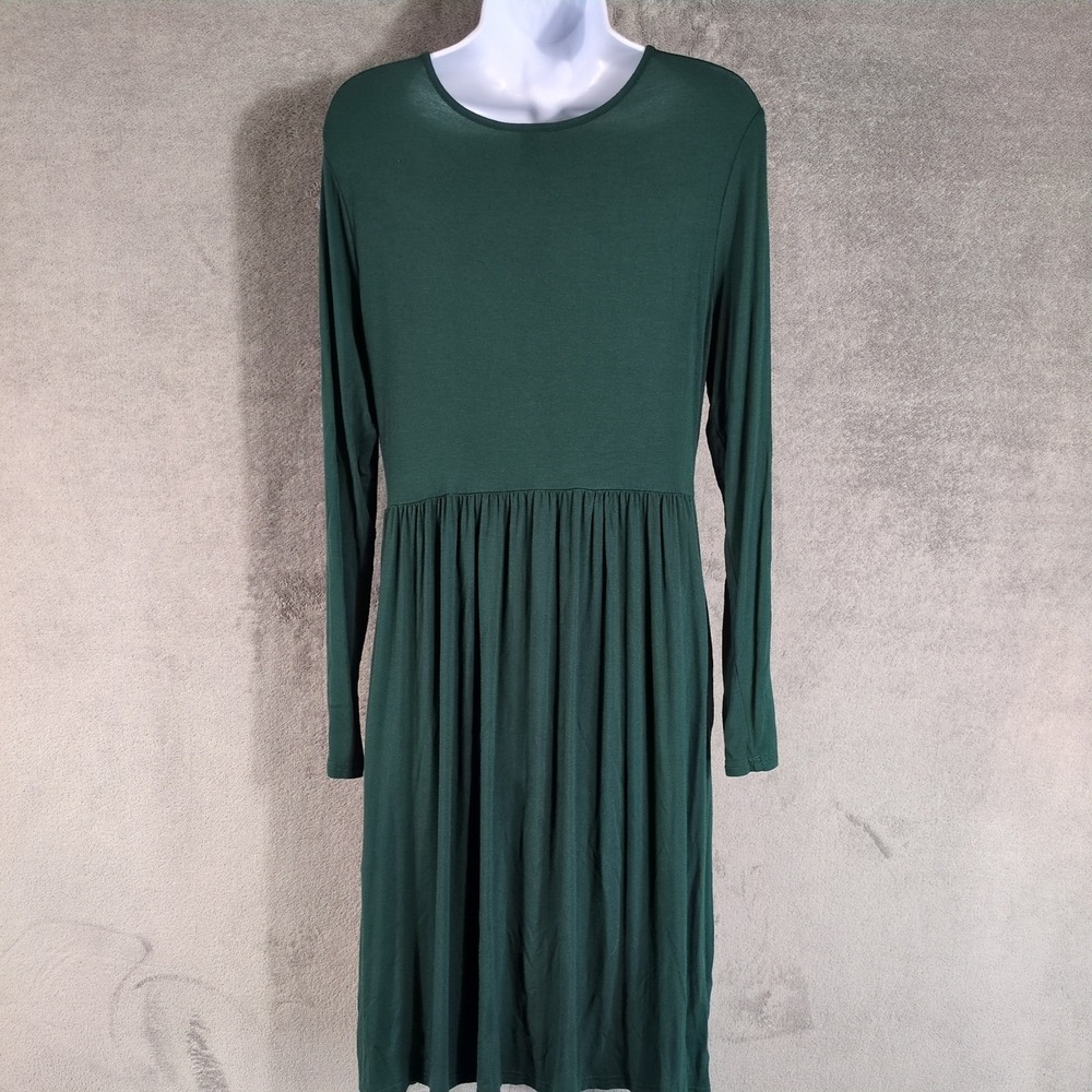 DB Moon Womens Long Sleeve Empire Waist Dress Green Large Casual Flowy Rayon